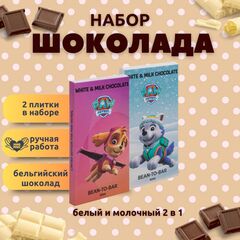Набор детского бельгийского шоколада (белый + молочный) Щенячий патруль: Эверест, Скай, ручной работы, детский, подарочный, 2х100 гр. - вкусный подарок на день рождения B.O.G