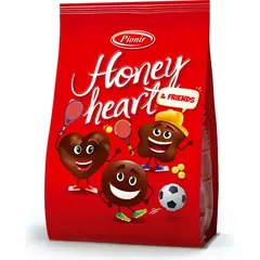 Пряники Pionir Honey heart & friends, с медом и фруктовой начинкой, в темном шоколаде, 150 г