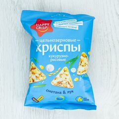 Чипсы цельнозерновые рисово-кукурузные HAPPY CRISP Сметана и лук, 50 г - 10 шт.