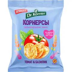 Чипсы кукурузно-рисовые Dr. Korner со вкусом томатов и базилика, цельнозерновые, 50 г