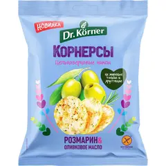 Чипсы кукурузно-рисовые Dr. Korner со вкусом оливкового масла и розмарина, цельнозерновые, 50 г