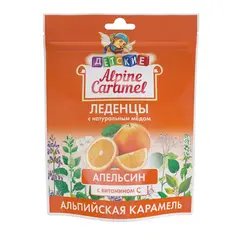 ALPINE CARAMEL АЛЬПИЙСКАЯ КАРАМЕЛЬ ЛЕДЕНЦЫ ДЕТСКИЕ С НАТУРАЛЬНЫМ МЕДОМ И ВИТАМИНОМ С ВКУС АПЕЛЬСИН ПАК. 75Г (БАД)