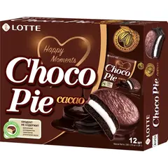 Пирожное LOTTE Choco Pie cacao бисквитное в шоколадной глазури, 12х28 г, 336 г - 4 упаковки