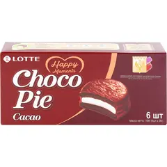 Пирожное LOTTE Choco Pie cacao бисквитное в шоколадной глазури, 6х28 г, 168 г - 5 упаковок