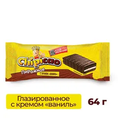 Chipicao / Чипикао Пирожное Cake Bar, Бисквит глазированный, с кремом Ваниль, Шоубокс, 12шт. х 64гр.