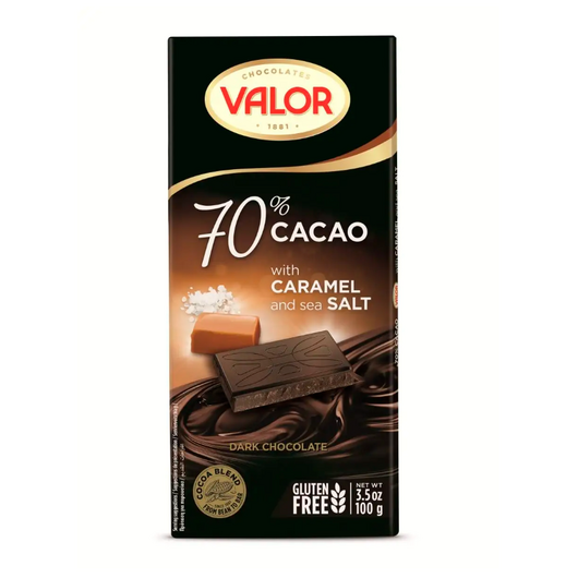 Горький шоколад 70% с карамелью и морской солью без глютена 100г, VALOR